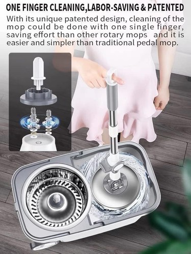 Spin Mop Bucket Deluxe 360 Spinning Floor Cleaning System W/ 62" Extended Handle - Picture 3 of 8