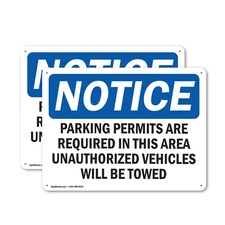 (2 Pack) Parking Permits Required OSHA Notice Sign Decal Metal Plastic