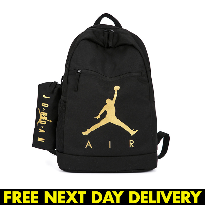 Mochila Escolar Nike Air Jordan con Estuche para Lápices Unisex Negra/Dorada
