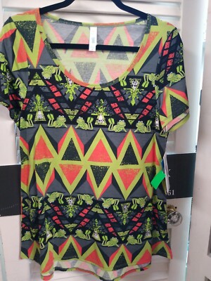 Medium Classic T Disney Kermit the Frog Neon Green Orange Black Geometric