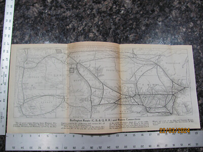 RARE 1924 CHICAGO BURLINGTON & QUINCY RAILROAD SYSTEM MAP w CONNECTING RR LINES