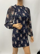 Black Floral Ruched Mini Dress Puff  Sheer Sleeve Size S