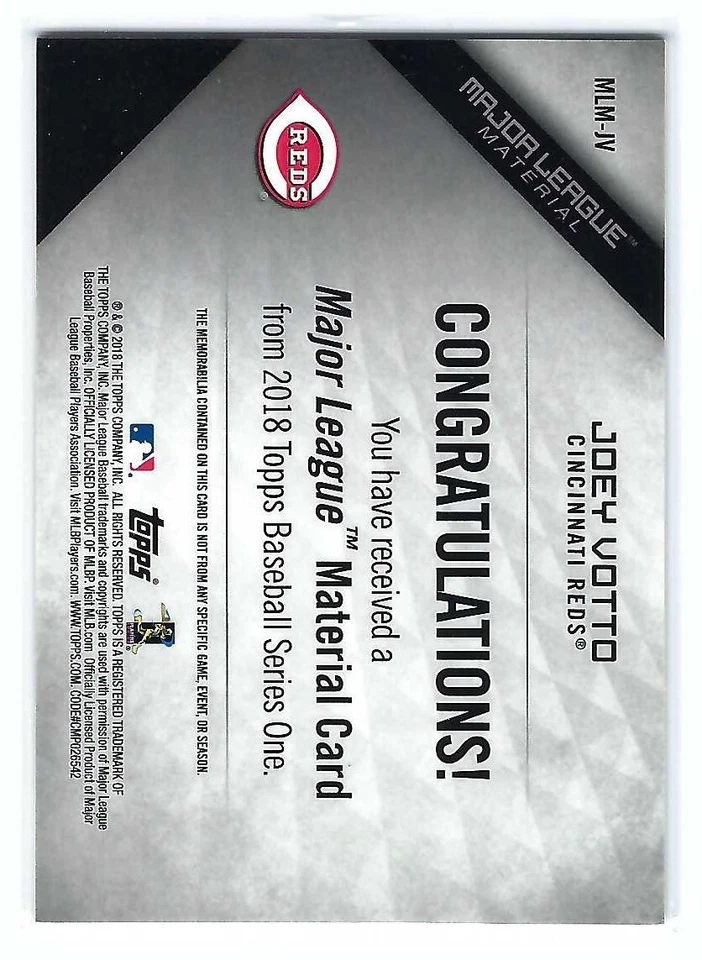 2018 Topps Series 1 Major League Materials Relic #MLM-JV JOEY VOTTO - Image 2 of 2