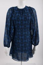 Zara Womans Mini Sadie Dress Printed S Blue Black Balloon Sleeve 2183/261 NWT