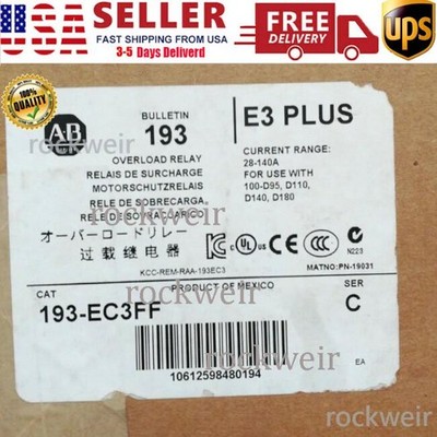 ALLEN BRADLEY 193-EC3FF E3 Plus 28-140 A Overload Relay NEW US Free Tax