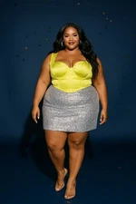 Chartreuse Satin Corset Top Ruched Bust PrettyLittleThing Size 18