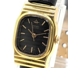 Orologio Donna SEIKO 2P21-520A Vintage Quarzo Quadrante Nero Tono Oro Funzion...