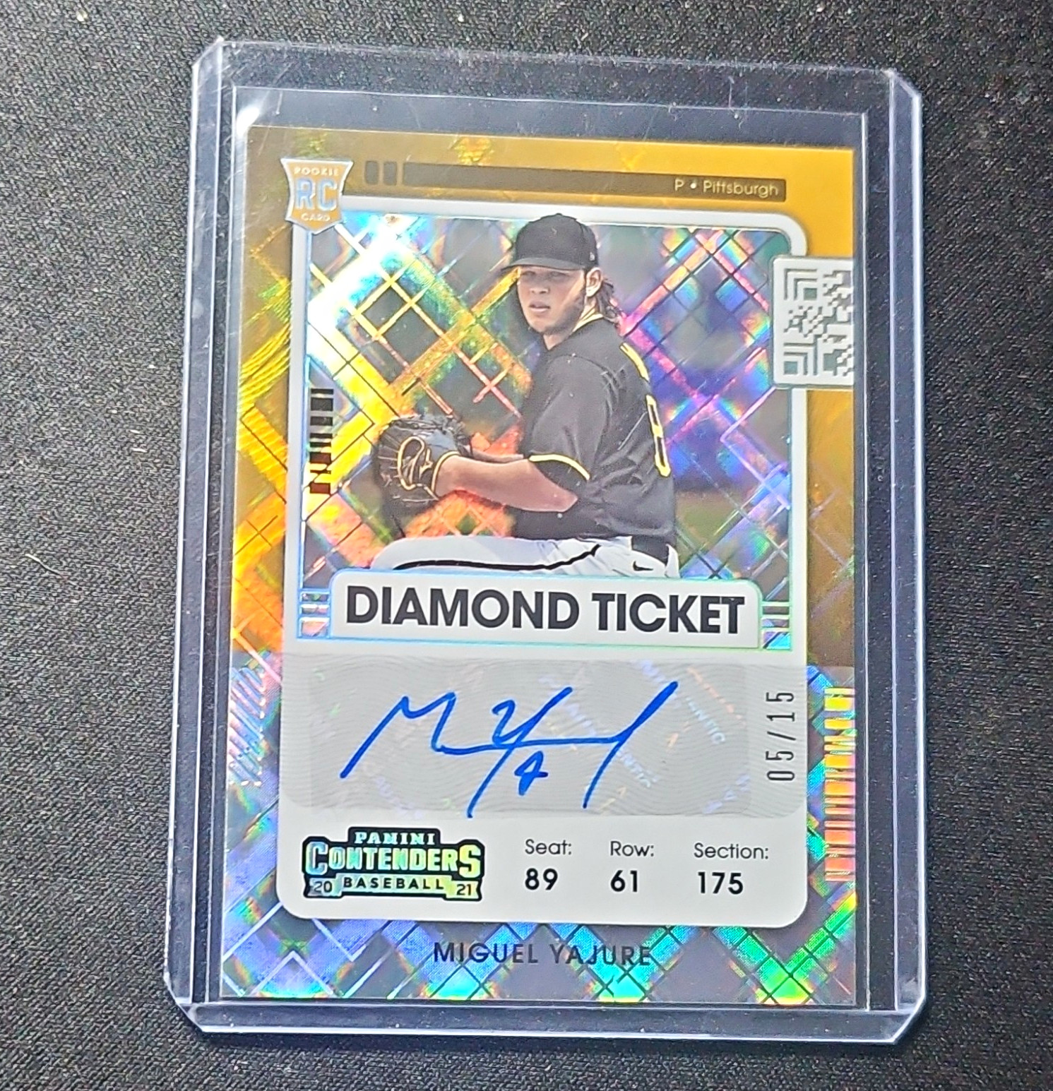 Panini 2021 Contenders Miguel Yajure Diamond Ticket Auto /15 RC #206