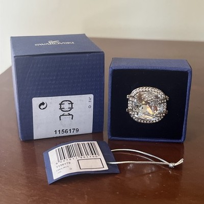 NIB Swarovski Square Large Crystals Nirvana Cocktail Ring, Size 7, No. 1156179