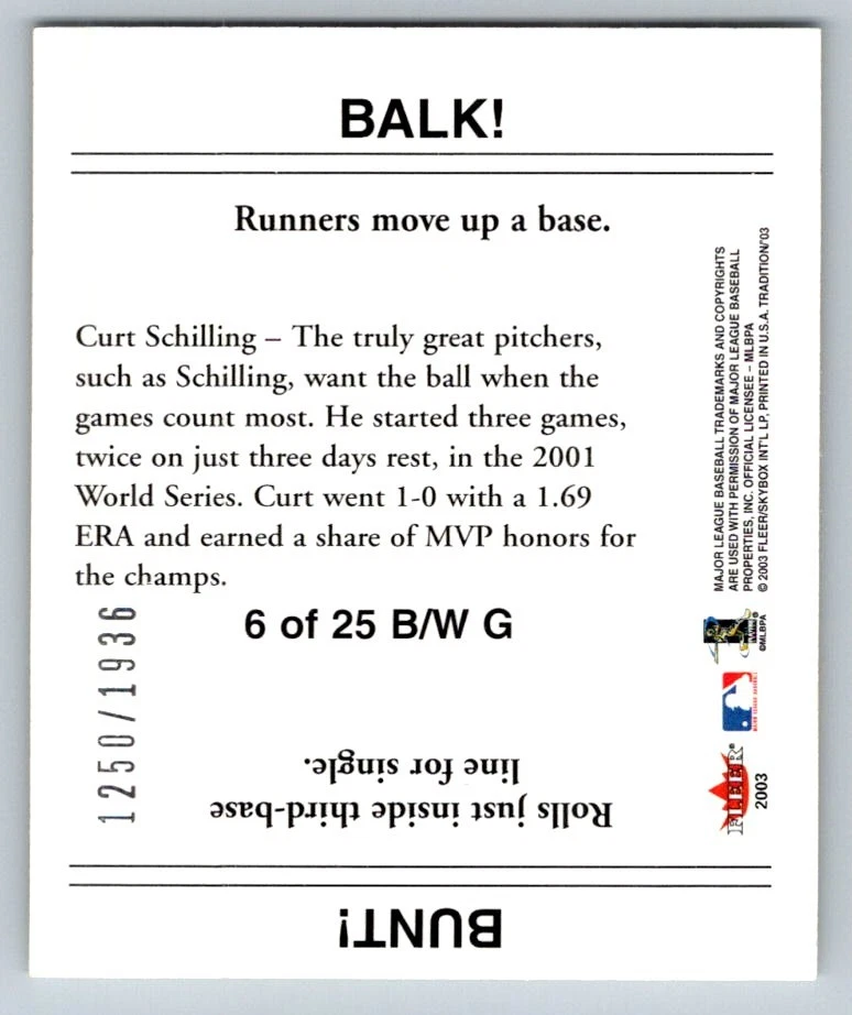 Fleer Tradition 2003 blanco y negro Goudey Curt Schilling 6/1936 Foto 2 de 2
