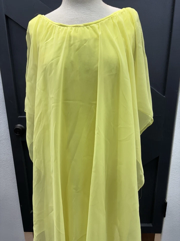 Maxi Vestido Estilo Años 70 De Colección Amarillo Gasa Mangas Acampanadas Caftán Fluido Hecho a Mano Foto 2 de 4