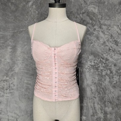 Moa Moa Pink Floral Lace Ruched Corset Camisole Top Coquette Fairycore Pastel S