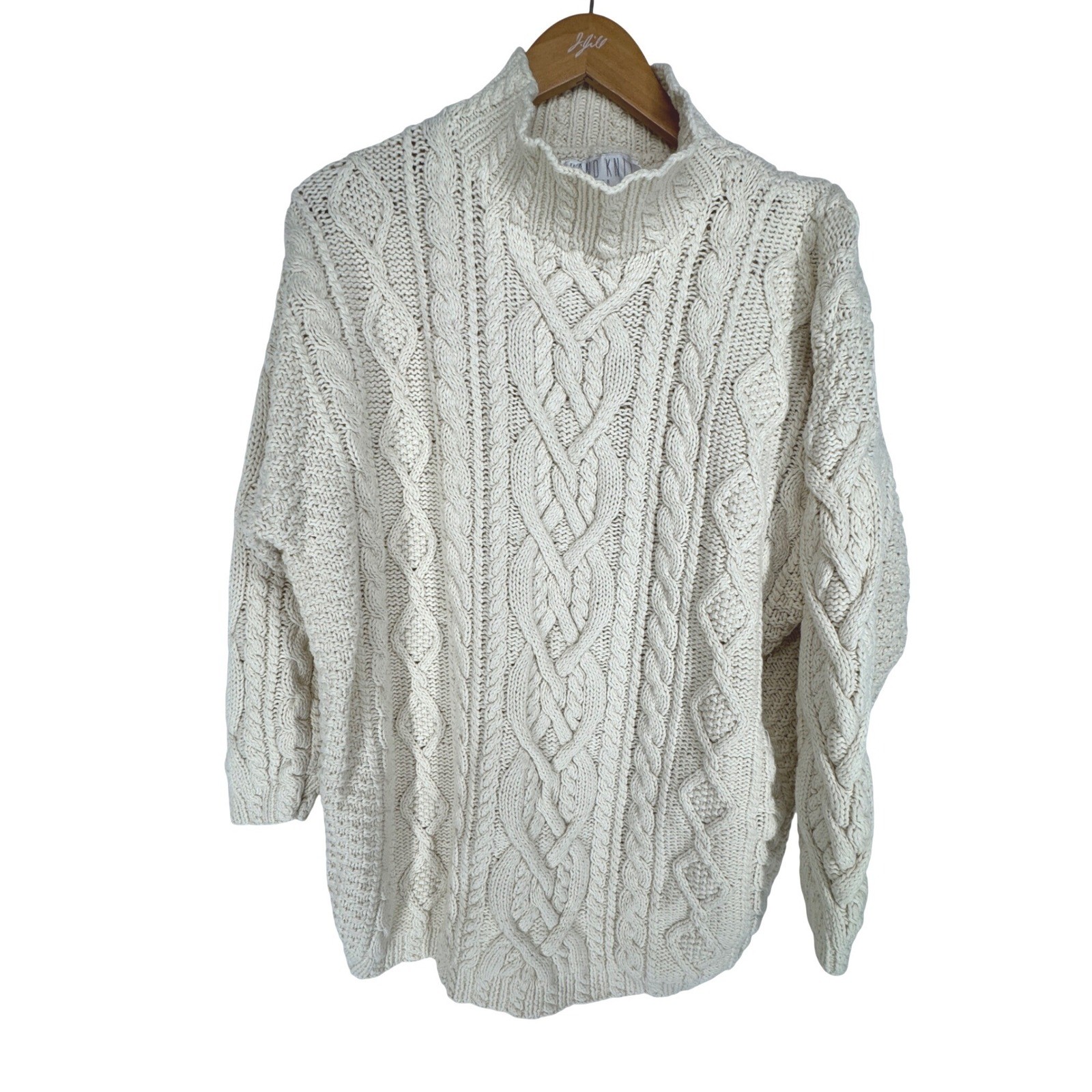 Vintage Limited Fisherman Cable Knit Sweater Cream Mock Oversized Gilmore Large