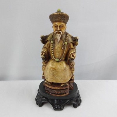 Vintage Carved Resin Chinese Emperor On Base Stand Statue Figurine Made In Italy
