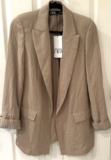 NWT ZARA Women's BLAZER WITH CONTRAST CUFFS Jacket sz S Soft Chestnut