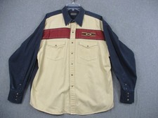 Panhandle Slim Western Shirt Mens XL Tan Navy Pearl Snap Aztec Embroidery