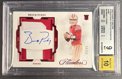 2022 Flawless Brock Purdy Dual Rookie Patch Auto Ruby 3/15 BGS 9 Auto 10 RPA