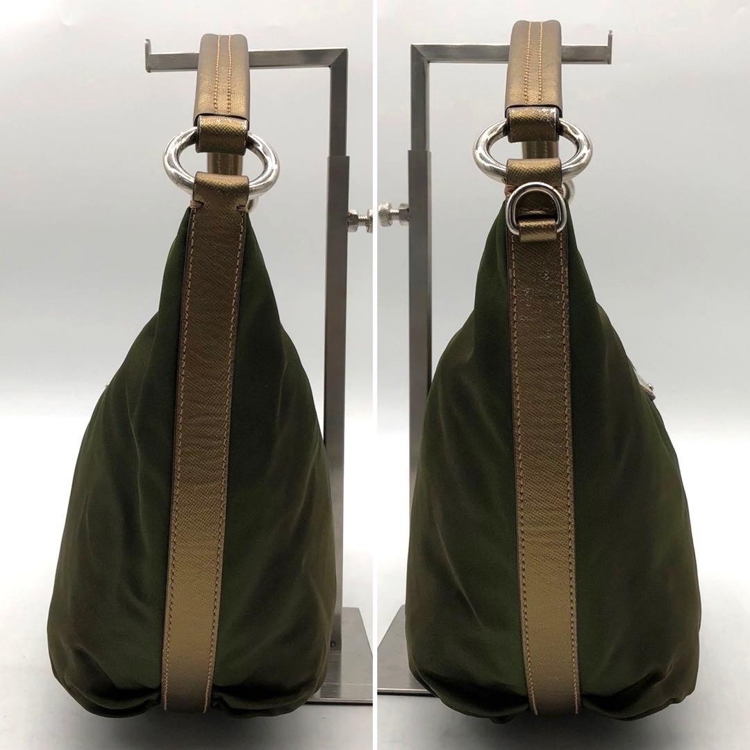 Prada Women's Shoulder Bag Handbag Nylon Leather Khaki Green Used Authentic thumbnail 4