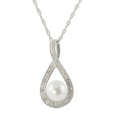 Zales Freshwater Cultured Pearl and Diamond Accent Pendant in Sterling Silver