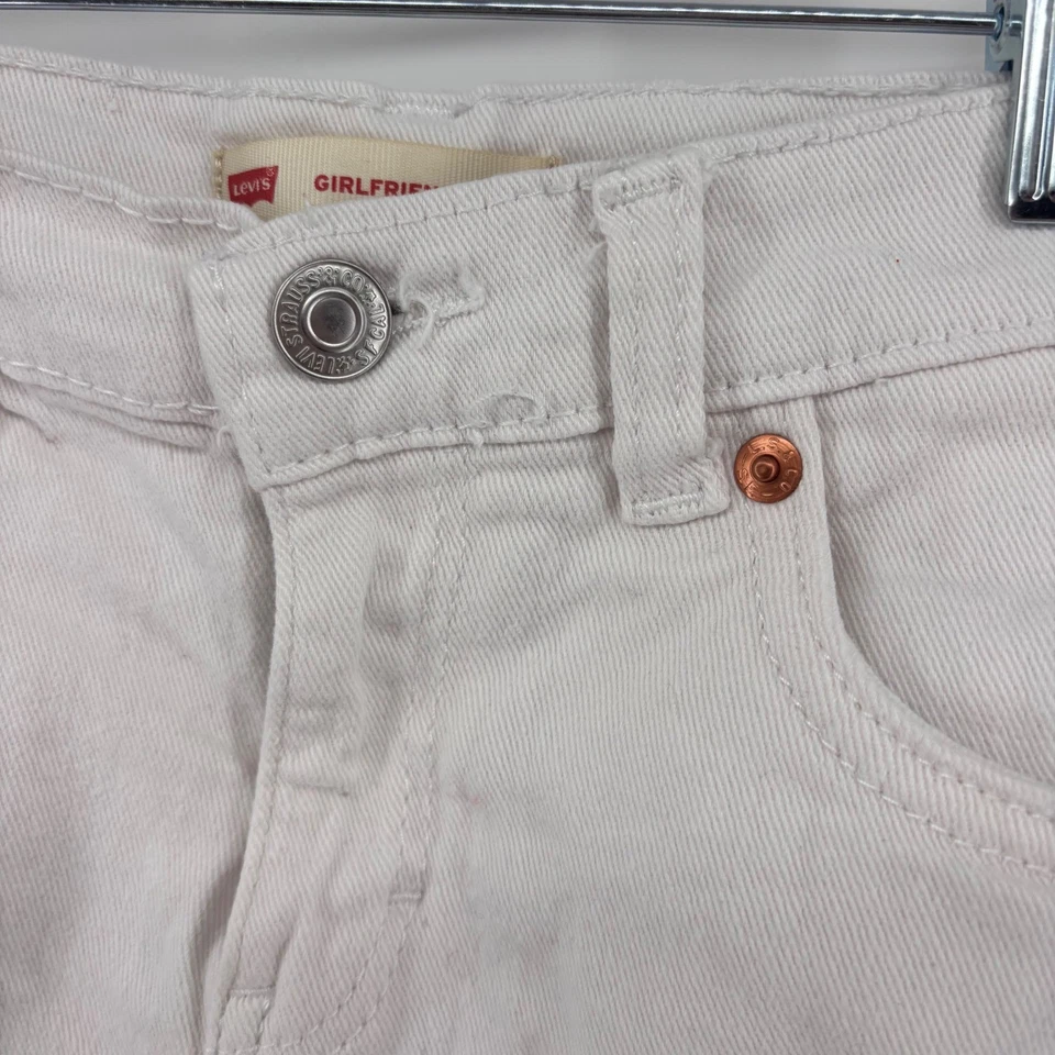 Levis Girls Girlfriend Denim Shorts Size 12 Distressed White Frayed Hem - Image 3 of 4