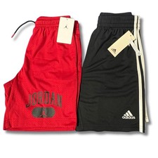 Lot of 2 Jordan Adidas Athletic Shorts M 10/12 Mesh Gym Red Black NWT Basketball