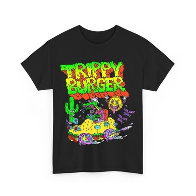 Psychedelic Trippy Burger T-Shirt Cartoon Graphic Retro Acid Wear Tee