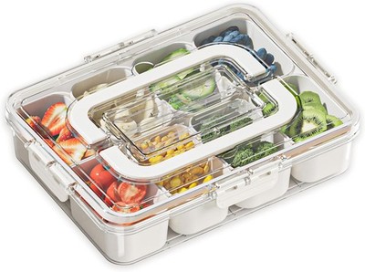 Snackbox mit 8 Fächern, Picknick Box Snackdose mit Deckel und Griff, Legen Sie 