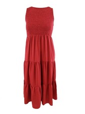 Vince Camuto Women's Crinkle-Gauze Open-Back Tiered Maxi Dress (L, Dark Red)