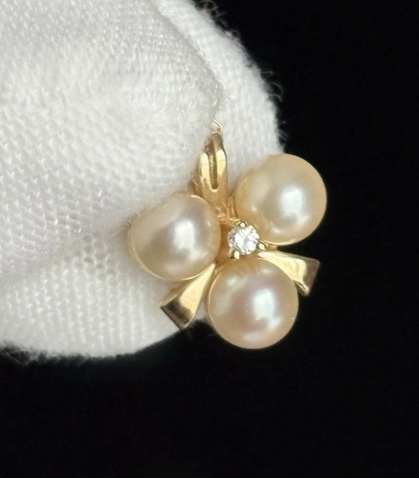 14k Yellow Gold Pearl Diamond Pendant 16” Cable Chain Necklace Ladies ELEGANT ￼ - Image 3 of 4