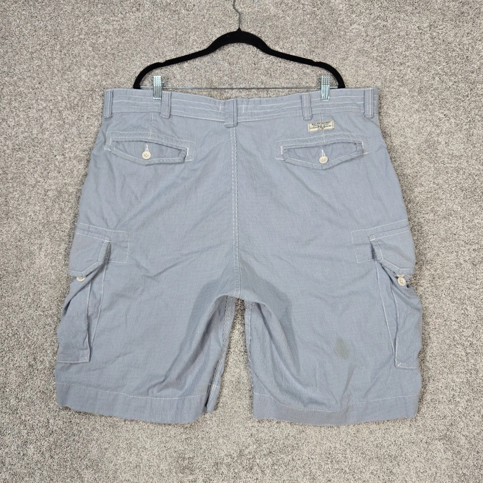 Vintage Polo Ralph Lauren Cargo Shorts Mens 44 Tall Blue pin Stripe