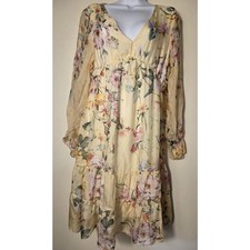 Bellembra Silk Blend Tiered Dress Yellow Floral Size Medium Italy Romantic Y2K