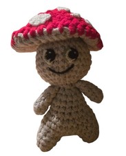 handmade crochet mushroom sprite 10" beige and red