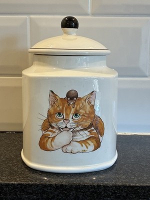 Vintage Arthur Holz Ingwer Katze Keks Leckerli Glas mit Deckel Creme Keramik #JL14