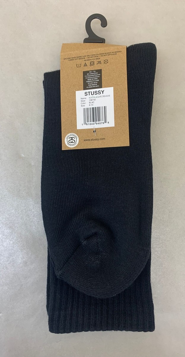 Stussy Mens Helvetica Jacquard Crew Socks in Black Size 8-13