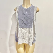 J.Crew Sleeveless Mixed Media Top Sz M Striped Gray Shirt Blouse