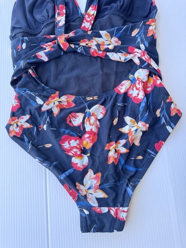 Tommy Hilfiger Badeanzug geblümt Einteiler Größe 8 marine V-Ausschnitt - Bild 9 von 11