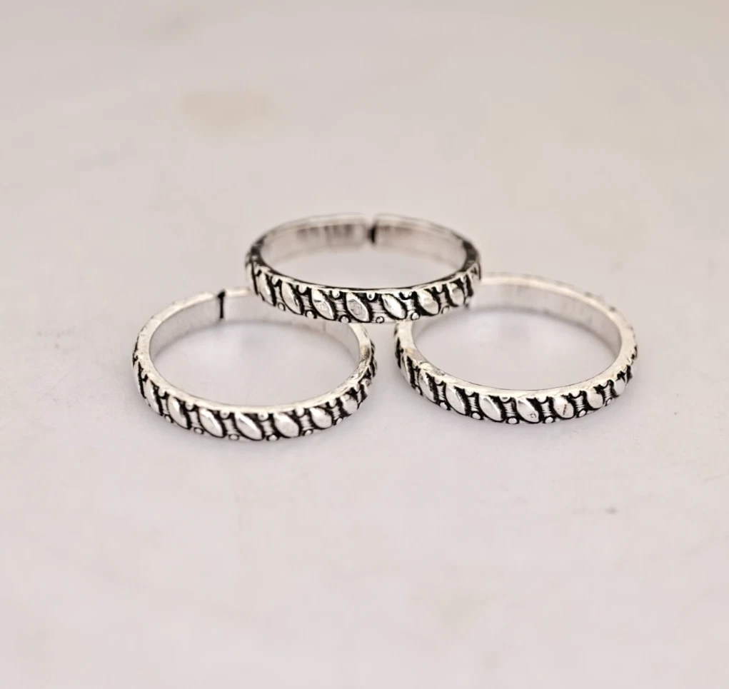 925 Silber Blattmuster Zehenring Set Verstellbar Vintage Oxidiert Fußschmuck