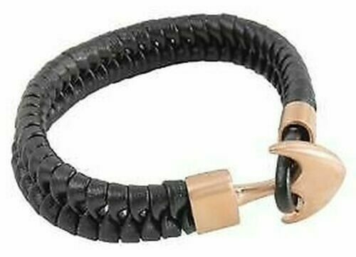Bracelet Ancre Homme/femme – Or Et Noir, Alliage Et Simili-cuir, Bijou Cadeau