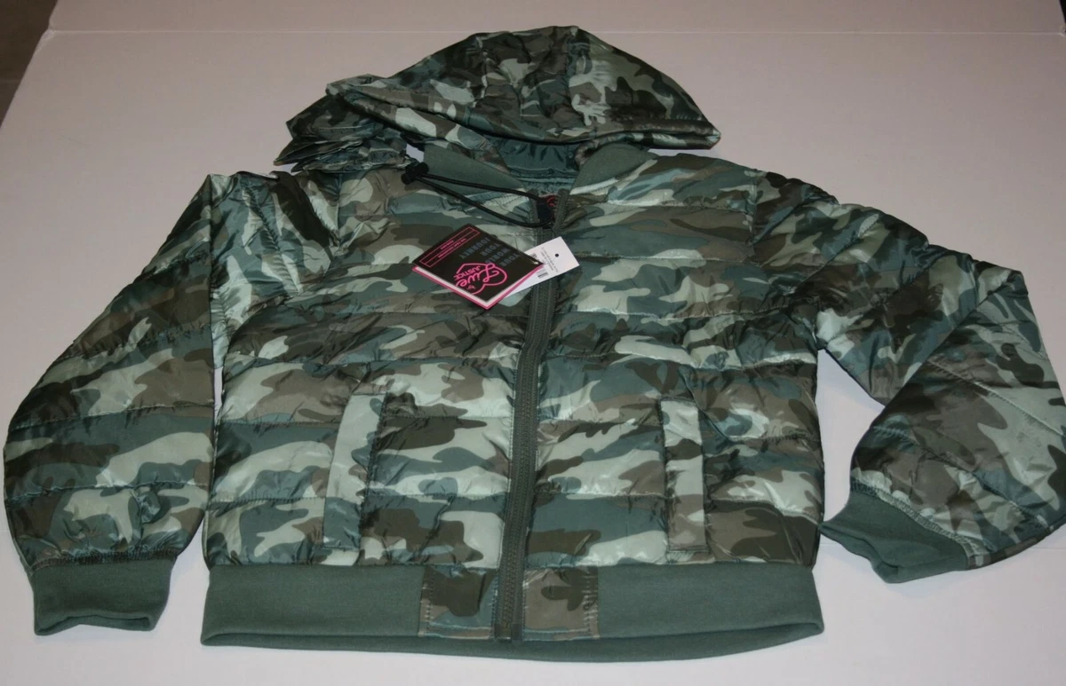 New Justice Girls 8 year Packable Winter Jacket Coat Green Camo Print Hooded