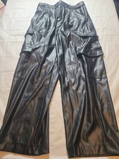 Women's High-Rise Straight Faux Leather Cargo Pants- A NewDay Black Size 10