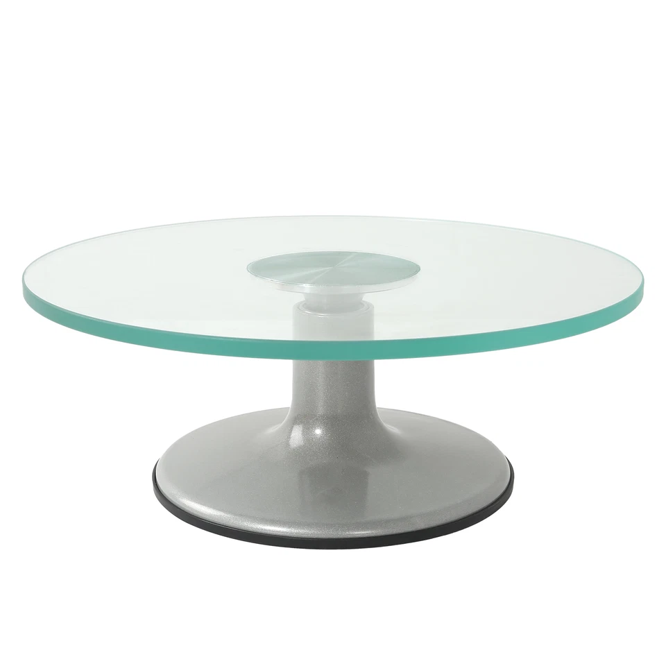 12'' Glass Cake Turntable Stand Tempered Glass Cake Decorating Rotating Stand - Image 2 of 4