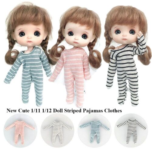 New Cute Clothes 1/111/12 Doll Clothes Doll Striped Pajamas Doll Sleep Clothes - Picture 1 of 14