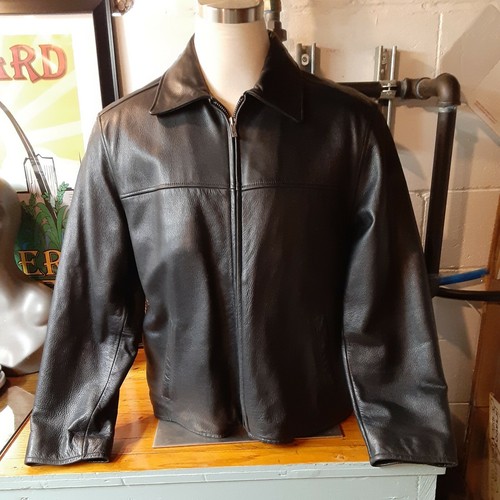 Guess and Company großer schwarzer Ledermantel für Herren Vintage