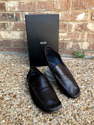 Boss Hugo Boss Dark Brown Leather Slip-On Loafers Sz 10.5 Boss Hugo Boss Mens Leather Slip On Loafers Black Size 10.5  main image 4