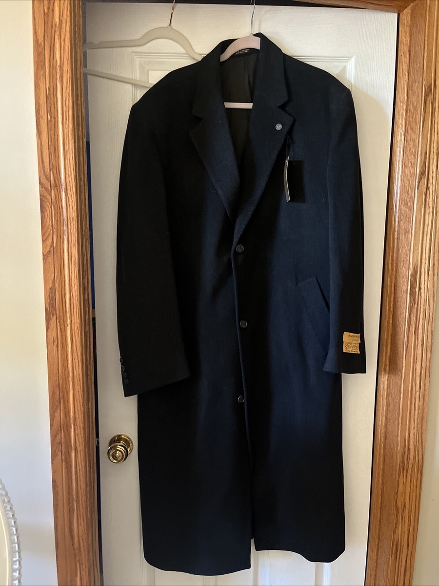 Andrew Fezza Coat Mens 44 Long Overcoat Cashmere Wool Blend
