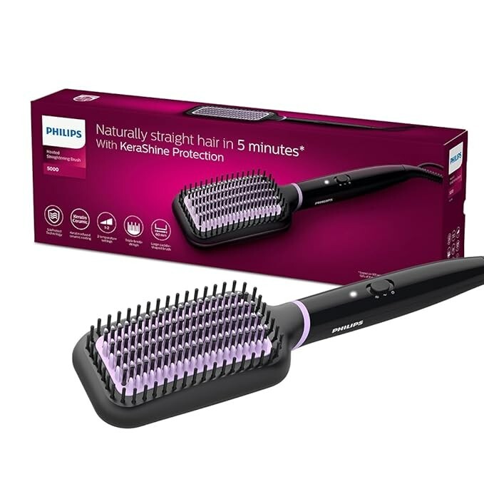 PHILIPS Hair Straightener Brush With Careenhance Technology - Thermoprotect