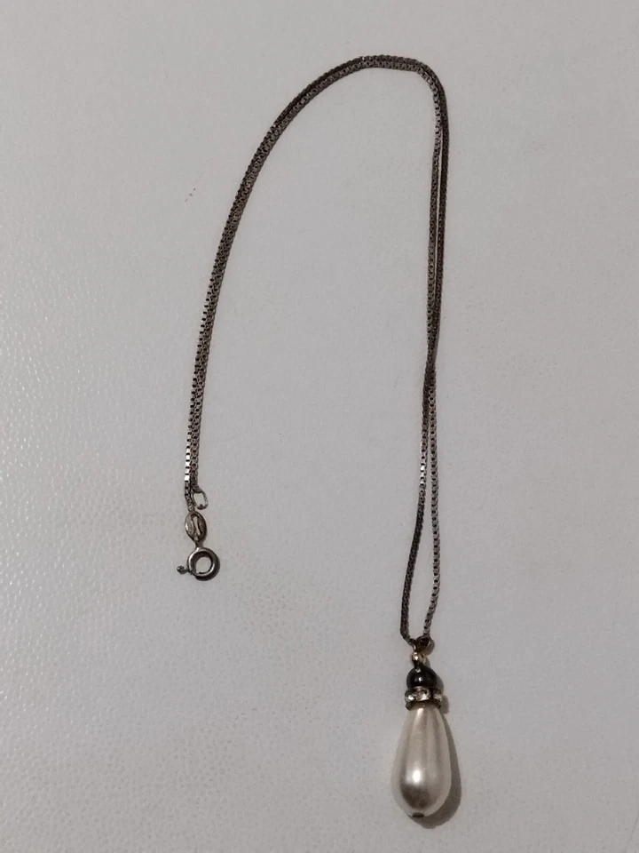 VINTAGE ANNI 90 CIONDOLO A GOCCIA E PIETRE CON COLLANA IN ARGENTO 925 - Immagine 2 di 4