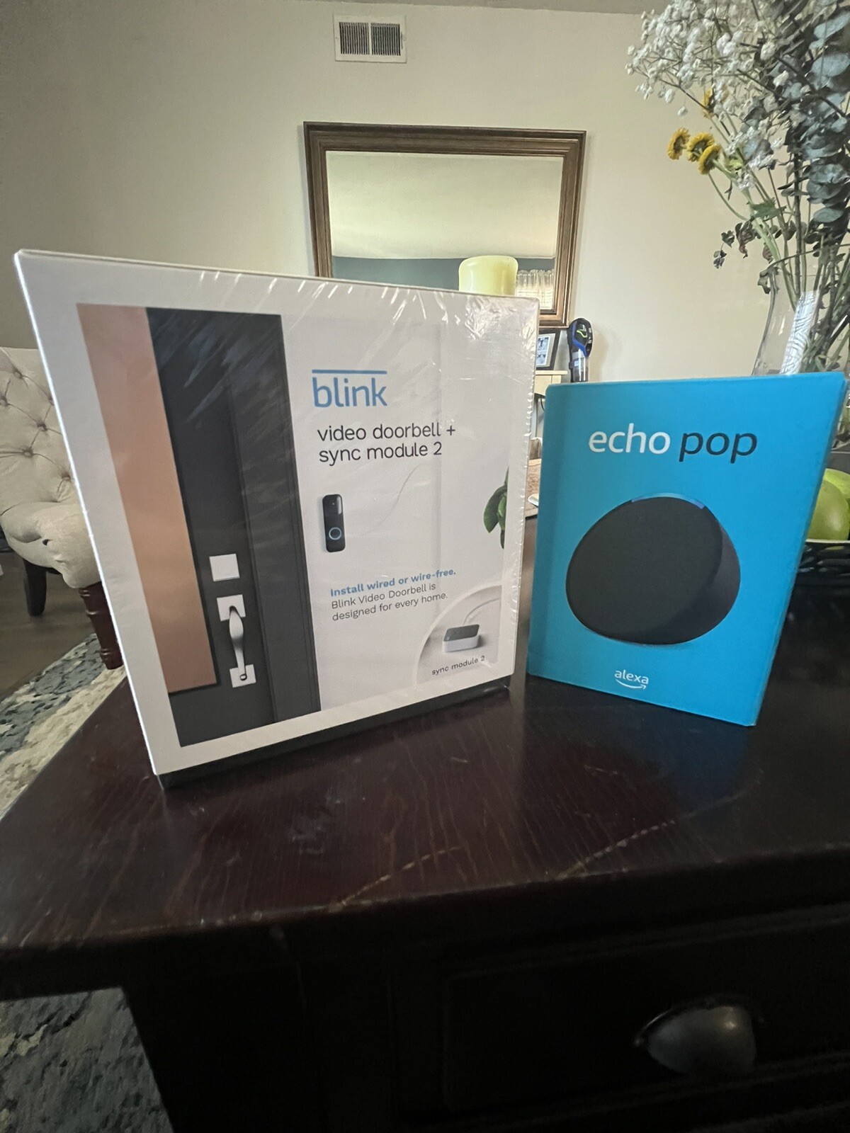 Blink Video Doorbell + Sync Module 2 And echo Pop Bundle-image