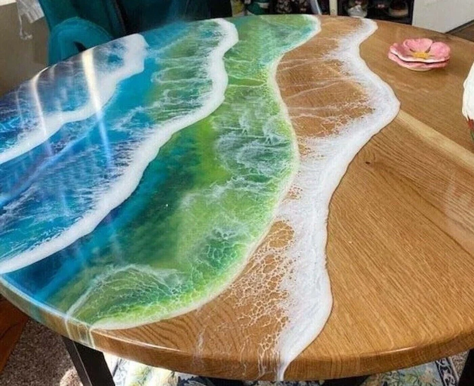 24" Epoxy Resin Ocean Table Top Stunning Resin Artwork Decor - Image 2 of 4