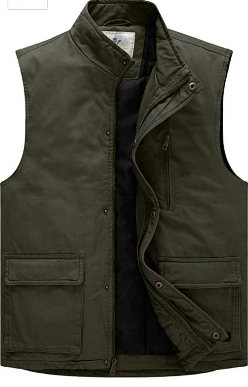 WenVen Men's Stand Collar Cotton Insulated Vest Outdoor Size Large. NEW
